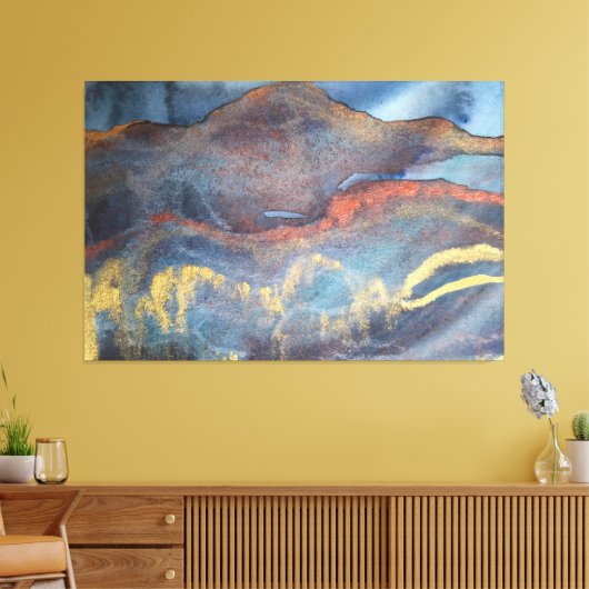 Abstract Navyblauw Goud Waterverf Elegant Modern Canvas Afdruk (Insitu (Woonkamer))