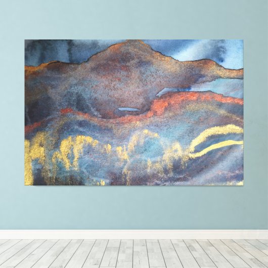 Abstract Navyblauw Goud Waterverf Elegant Modern Canvas Afdruk (Insitu (Houten vloer))