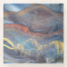 Abstract Navyblauw Goud Waterverf Elegant Modern Glazen Onderzetter