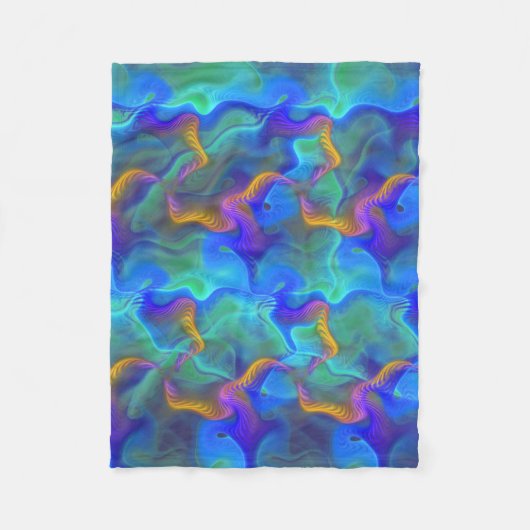Abstract Neon Blauwgroen Blauw Paars Fractal Patro Fleece Deken (Voorkant)