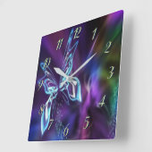 Abstract Neon Blue Purple Butterfly Fractal Art Vierkante Klok (Hoek)