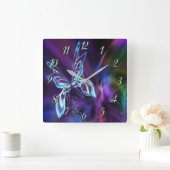 Abstract Neon Blue Purple Butterfly Fractal Art Vierkante Klok (Huis)