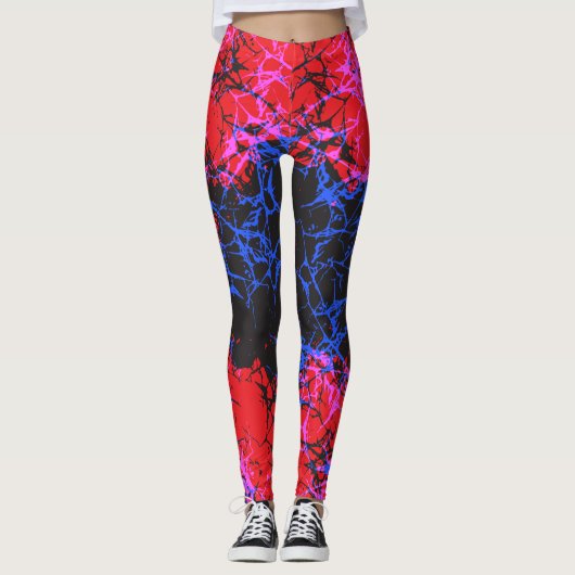 Abstract Neon Cracked Earth Pattern Leggings (Voorkant)