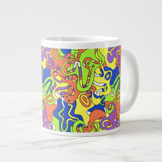 Abstract Neon Doodle Maze Patroon Grote Koffiekop (Voorkant rechts)