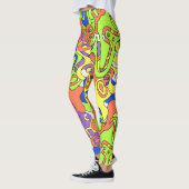 Abstract Neon Doodle Maze Patroon Leggings (Links)