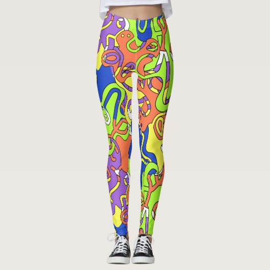 Abstract Neon Doodle Maze Patroon Leggings (Voorkant)