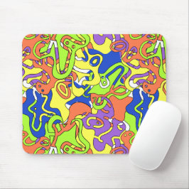 Abstract Neon Doodle Maze Patroon Muismat