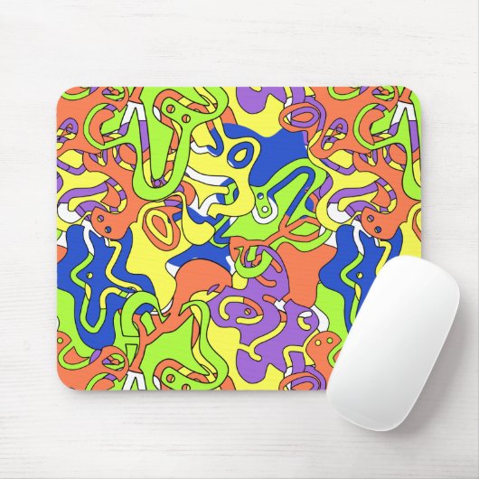 Abstract Neon Doodle Maze Patroon Muismat (Met muis)