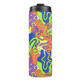 Abstract Neon Doodle Maze Patroon Thermosbeker