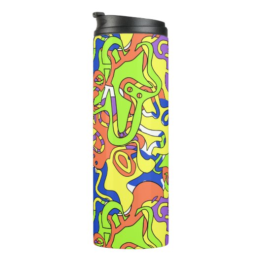 Abstract Neon Doodle Maze Patroon Thermosbeker (Geroteerd rechts)