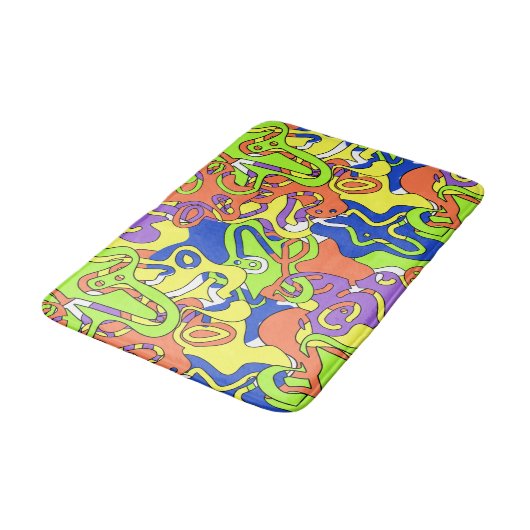 Abstract Neon Doodle Maze Pattern Badmat (Gekanteld)