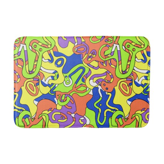 Abstract Neon Doodle Maze Pattern Badmat (Voorkant)