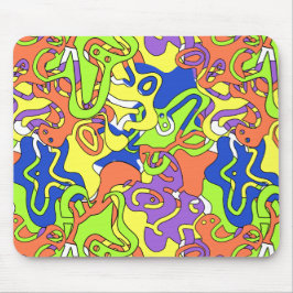 Abstract Neon Doodle Maze Pattern Muismat