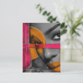 Abstract Neon Gezicht Dames Mixed Media Collage Briefkaart (Staand voorkant)