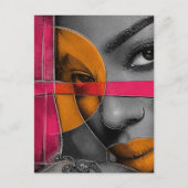 Abstract Neon Gezicht Dames Mixed Media Collage Briefkaart (Voorkant)