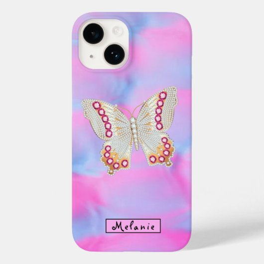Abstract neon pink Acrylic Butterfly Monogram Case-Mate iPhone Case (Achterkant)