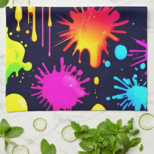 Abstract Neon Verf Druppel Kunstwerk Theedoek