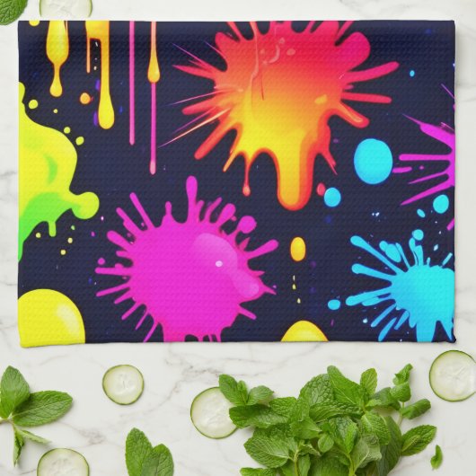 Abstract Neon Verf Druppel Kunstwerk Theedoek (Gevouwen)