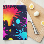 Abstract Neon Verf Druppel Kunstwerk Theedoek (Quarter Fold)