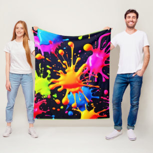 Abstract Neon Verfspat Kunstwerk Fleece Deken