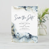 Abstract Nepfake Goud Navy Waterverf Save the Date Kaart (Staand voorkant)