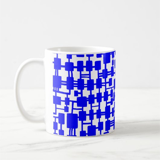 Abstract netwerk - Blauw op rood Koffiemok (Links)