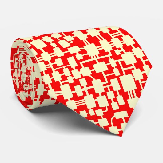 Abstract netwerk - Cream op Red FF0000 Stropdas (Opgerold)