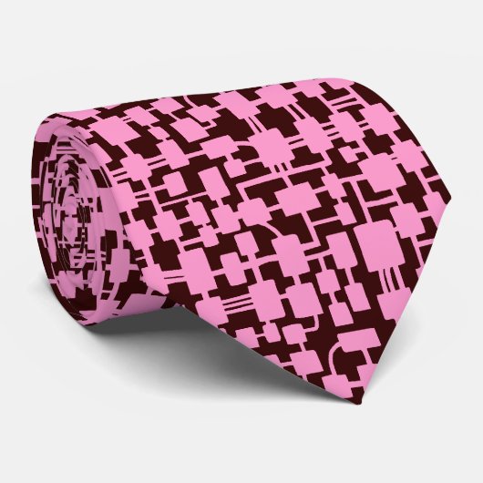 Abstract netwerk - Roze op donkerbruin 330000 Stropdas (Opgerold)