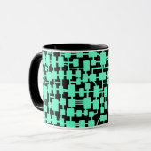 Abstract netwerk - Turquoise on Black Mok (Voorkant links)