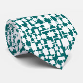 Abstract Netwerk - Wit op Blauwgroen 006666 Stropdas (Opgerold)