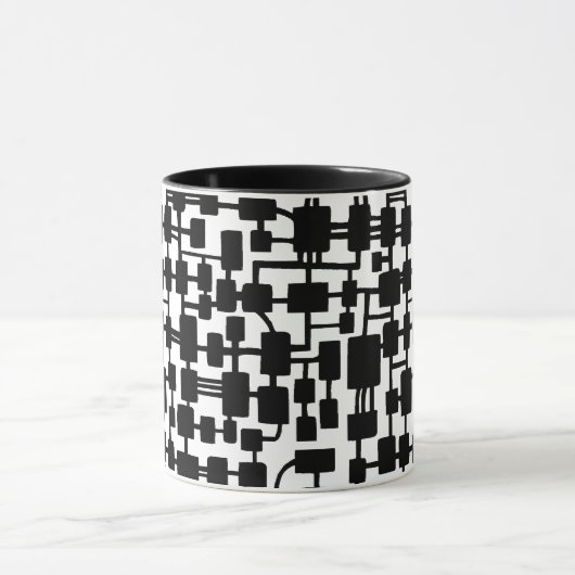 Abstract netwerk - zwart op wit mok (Midden)