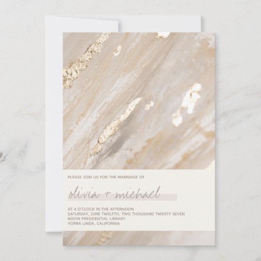 Abstract Neutral Brushstrokes Gold Modern Script Kaart (Voorkant)