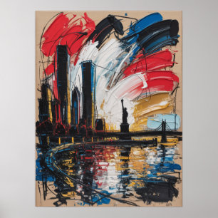 Abstract New York City Impasto Schilderij Poster