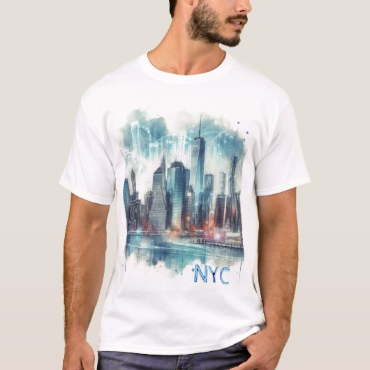 Abstract New York City Waterverf T-shirt (Voorkant)