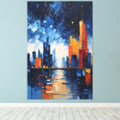 Abstract Night Skyline Impasto Canvas Print (Insitu (Houten vloer))
