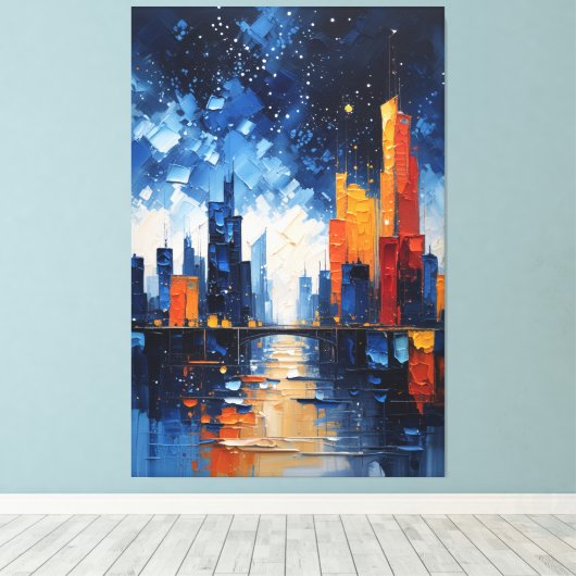 Abstract Night Skyline Impasto Canvas Print (Insitu (Houten vloer))