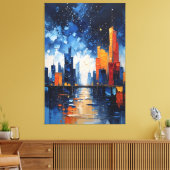 Abstract Night Skyline Impasto Canvas Print (Insitu (Woonkamer))