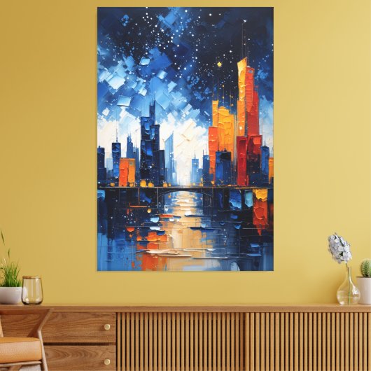 Abstract Night Skyline Impasto Canvas Print (Insitu (Woonkamer))