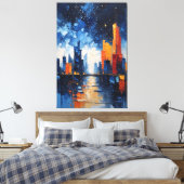 Abstract Night Skyline Impasto Canvas Print (Insitu (Slaapkamer))
