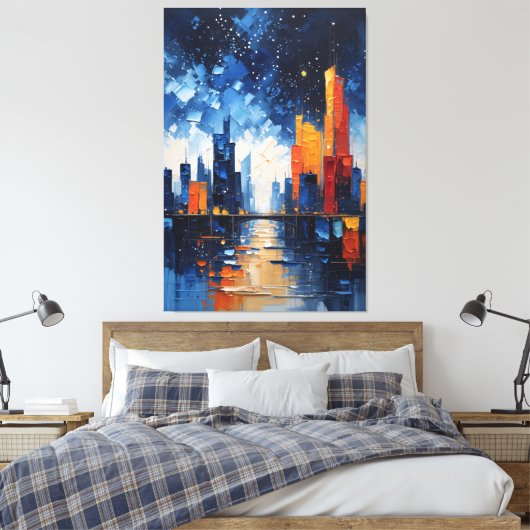 Abstract Night Skyline Impasto Canvas Print (Insitu (Slaapkamer))