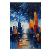 Abstract Night Skyline Impasto Poster (Voorkant)