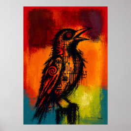 Abstract Nightingale in Color Fields Expressionist Poster