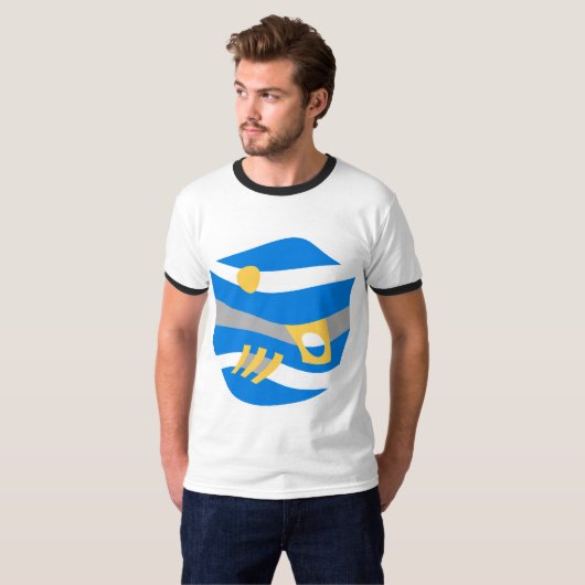 Abstract Noah's Ark Blauw Geel Grijs T-shirt (Voorkant volledig)