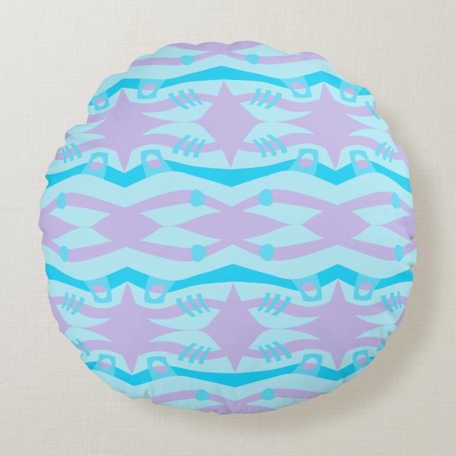 Abstract Noah's Ark Blue Lila Rond Kussen (Voorkant)