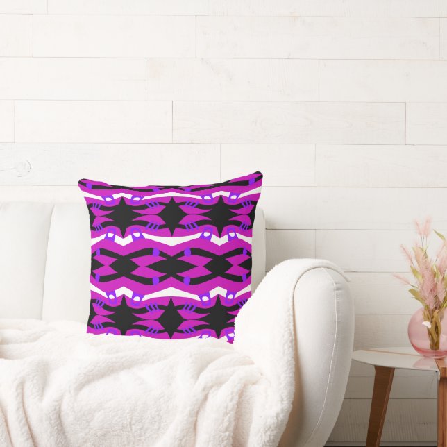 Abstract Noah's Ark Zwart Fuchsia Paarse Wit Kussen (Bank)