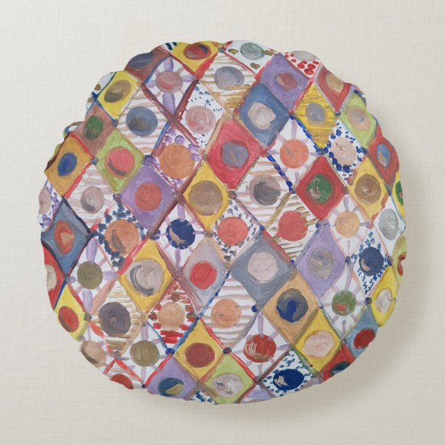 Abstract nr 4 spelen als kinderen Schilderen Rond Kussen (Voorkant)