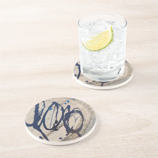 Abstract O - blauw en grijs Zandsteen Onderzetter (Zijkant)