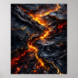 Abstract Obsidian Lava Flow Fire Art Poster