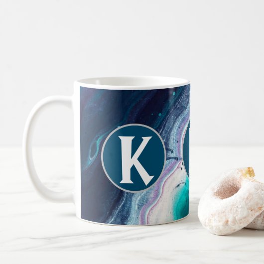 Abstract Oceaan Monogram Koffiemok (Met donut)