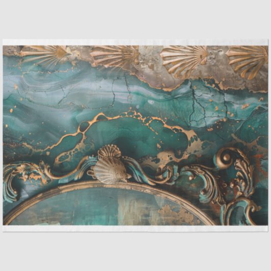 Abstract Oceaan & Schelpen, Mixed Media Kunst Tissuepapier (Voorkant)